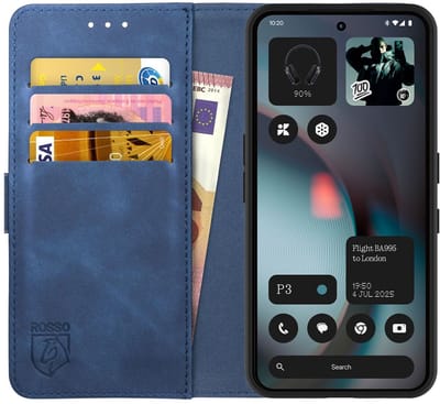 Rosso Element Geschikt voor Nothing Phone (3) | Wallet Book Case | Portemonnee Hoesje | 3 Pasjes | Magneetsluiting | Stand Functie | Blauw