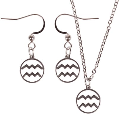 Set - Kinderketting 45cm - Oorbellen Zilverkleurig - hanger sterrenbeeld Waterman