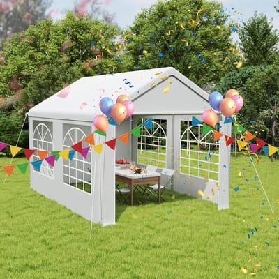 Feesttent 3 x 4m - Partytent Gazebo - Buitenfeest Organiseren - Waterdichte PE Cover - 300 x 400 cm - Wit