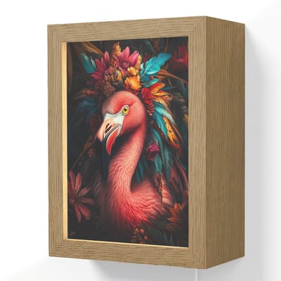 Wandlamp 15x20 cm - Oplaadbaar - Flamingo - Kleuren - Bloemen - Veren - Wandlampen binnen woonkamer - Slaapkamer lamp met kabel - Decoratieve nachtlamp - Vloerlamp snoer