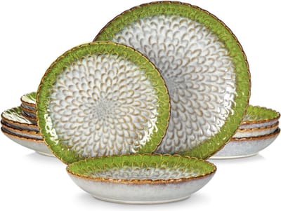 Serviesset 4 Persoons - Gemixte Kleuren, 12 Delig en Porselein - Voor Diner, Keuken, Dagelijks Gebruik en Ontbijt