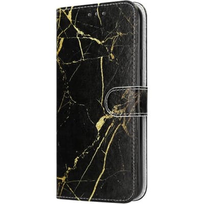 ShieldCase Hoesje geschikt voor Apple iPhone Xr Bookcase - Walletcase - Amazing Black Marmer - Marmerpatroon - Zwart met goud