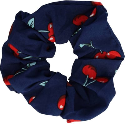 Haarsoires Haarelastiek Scrunchie – Kersenprint – Gladde Stof – Rood Blauw - Haarkrinkel - Haar Elastiek met Stof - Zacht & Haarvriendelijk