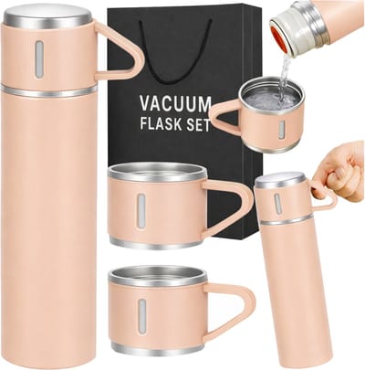 Thermosfles van 400 ml + 3 Kopjes – Roestvrij staal – Voor Warme en Koude Dranken