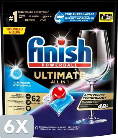6 x Finish Ultimate All in One Bicarbonaat Vaatwastabletten - 62 Capsules