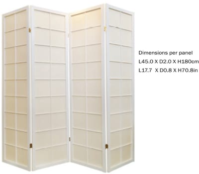 Fine Asianliving Japanse Kamerscherm B180xH180cm 4 Panelen Shoji Rijstpapier Wit