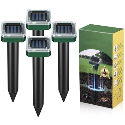 4 Stuks Zonne-Mollenverjager Vierkant Hoge Vermogen Waterdicht Abs Mollenverjager Prikkers Voor Tuin Erf zilver