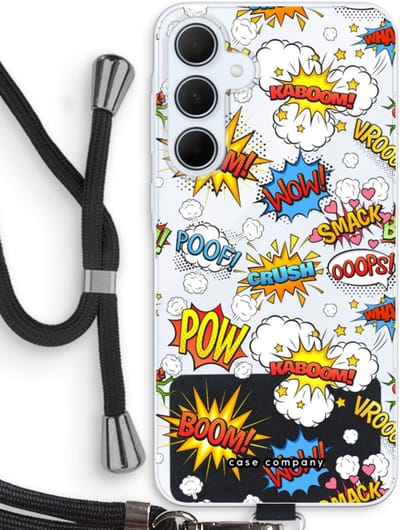 Case Company® - Hoesje met koord geschikt voor Samsung Galaxy A35 hoesje met Koord - Pow Smack - Telefoonhoesje met Zwart Koord - Bescherming aan alle Kanten en Over de Schermrand