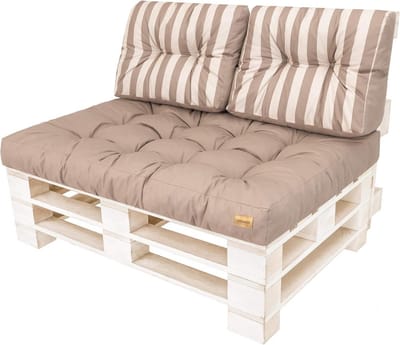 Set palletkussens voor tuin en terras - zitkussen 120x80 + rugleuningen 2x60x40 - beige strepen