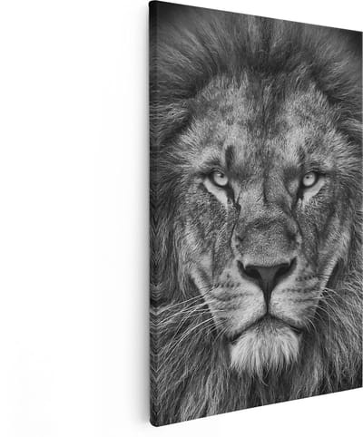 Artaza Canvas Schilderij Leeuwenkop - 20x30 cm - Klein - Muurdecoratie Dieren - Wanddecoratie Woonkamer - Kamer Accessoires Zwart Wit