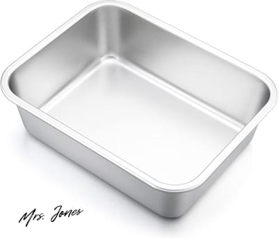 Mrs. Jones Ovenschaal roestvrij staal rechthoekig bakvorm grote ovenvorm 32 x 25 x 8 cm perfect voor lasagne/brownie/ovenschotels zware belasting en hittebestendig vaatwasmachinebestendig. .