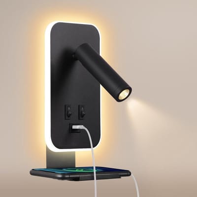 LED Leeslampje - Modern wandlampje met Schakelaar en USB-oplaadpoort - Slaapkamer Hotels - Sfeerverlichting - 3W 3100k + 9W 6000k Zwart
