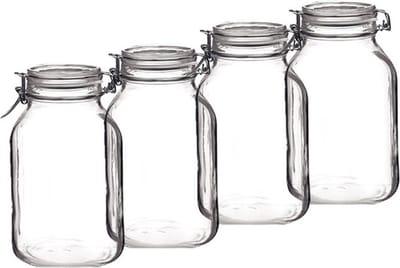 Bormioli Rocco Voorraad/weckpot - Set van 4x stuks - glas - transparant - 24 x 14 cm - 3 L