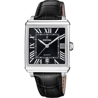 Festina F20681/3 Heren Horloge - Mineraalglas - Roestvrijstaal/Leer - Zilverkleurig - Ø 33.5 mm - Quartz - Gesp - 5 ATM (douchen)