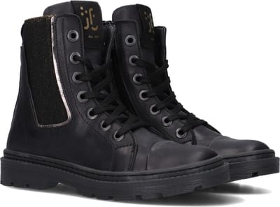 Jochie & Freaks Bibi Veterboots - Laarzen Met Veters - Meisjes - Zwart - Maat 27