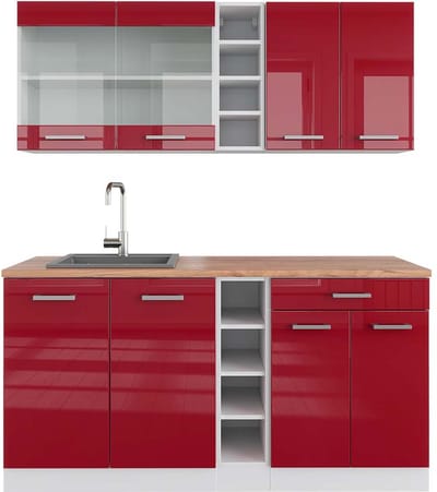 Vicco R-Line Eenpersoonskeuken – 160 cm, WB Eik Rood hoogglans/wit