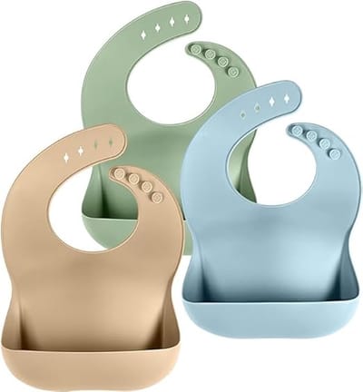 YAGXIG Driedelige siliconen slabbetjesset - Slabbetjes - Babyslabbetjes - Kwijlslabbetjes - Waterdichte slabbetjes - Olie- en vlekbestendig - Geschikt voor baby's en peuters - Zacht en verstelbaar - Geschikt voor zowel jongens als meisjes