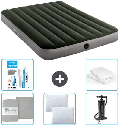 Intex Luchtbed - Twijfelaar - 137 x 191 x 25 cm - Groen - Inclusief Hoeslaken - Kussen - Pomp - Reparatieset en Kussenbeschermer