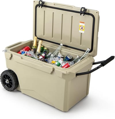 Koelbox op wielen - IJsbox Thermobox - Outdoor evenementen - 7 dagen koel houden - 71 liter - Kaki