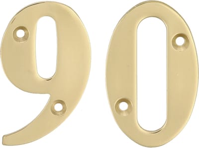 AMIG Huisnummer 90 - massief messing - 5cm - incl. bijpassende schroeven - gepolijst - goudkleur