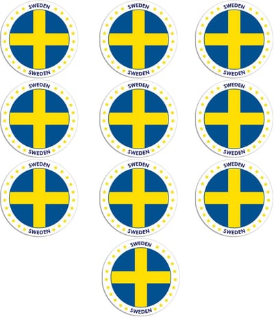 Vlag van Zweden stickers - 10x - rond - D14,8 cm - In vlag kleuren - Landen thema decoratie - feestartikelen - versieringen - supporters