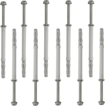 Bevestigingsset Pluggen Schroeven - Montage Materiaal - Beton Baksteen Bevestigen - Flens Voorkomt WeGlijden - Ø12x180mm 10 Stuks - Grijs