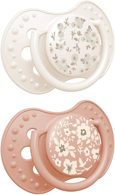 Difrax LOVI Fopspeen Dynamisch - Classy - 0 tot 6 Maanden - Blossom - Wit & Oranje - 2 Stuks