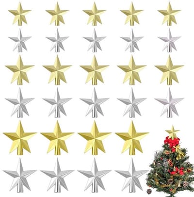 18 stuks kerstboomstertoppers in 6 stijlen, 3 maten plastic kerstboomtopsterornamenten voor kerstboomknutsels en huisdecoratie