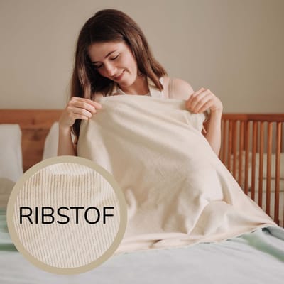 Muuzey Borstvoedingsdoek met Opbergtas - Ribstof – Voedingsdoek – Verstelbare Nekband – Zachte Ribstof – 90 x 62 cm – Beige