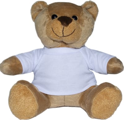 Beer Siggi - knuffelbeer - bruine teddybeer - wit T-shirt - 18 cm - pluche - Minifeet® - mbw®