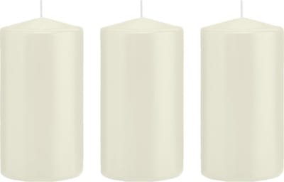 Trend Candles Cilinderkaars/stompkaars - 3x - ivoorwit - 8 x 15 cm - 69 branduren - horeca kaarsen