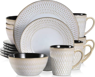 Luxe Serviesset – 16 delig – 4 persoons – Porselein - Bordenset – Dinner platen – Dessertborden - Kommen - Mokken - Grijs