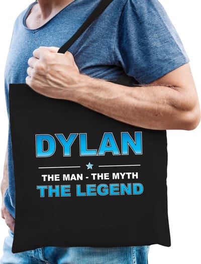 Naam cadeau Tasje voor Dylan - The man, The myth the Legend - katoenen - zwart - verjaardag - vaderdag - collega - vriendin