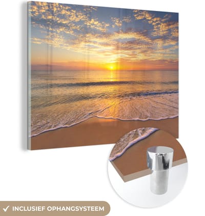 MuchoWow® Glasschilderij 160x120 cm - Schilderij acrylglas - Strand - Kleuren - Zon - Foto op glas - Muurdecoratie woonkamer - Wanddecoratie slaapkamer - Schilderijen