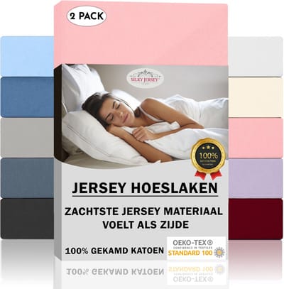 Silky Jersey - (2 stuks) Fijne Extra Zachte Hoeslakens 100% Katoen - 90x200+20 cm - Roze