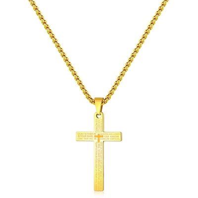 Fako Bijoux - Cubaans Kruis Voor Mannen Medium - Ketting Met Kruis - Heren Ketting - Holy Cross - 26x46mm - 60cm - 2.5mm - Stainless Steel - RVS - Staal - Goudkleurig