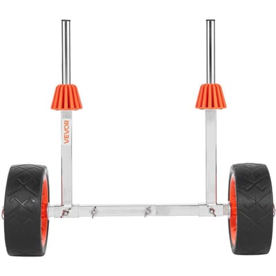 Chariot à Kayak, Capacité de Charge de 113,4 kg, Chariot Dolly pour Canoë avec Pneus Pleins en Caoutchouc de 19,1 cm & Béquille, S'assemble & Se Démonte en Quelques Secondes, Pagaie