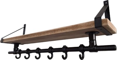 ABsteigerhout - Steigerbuis Kapstok - 70cm - Wandkapstok - Kapstok met Plank - 6 Haken