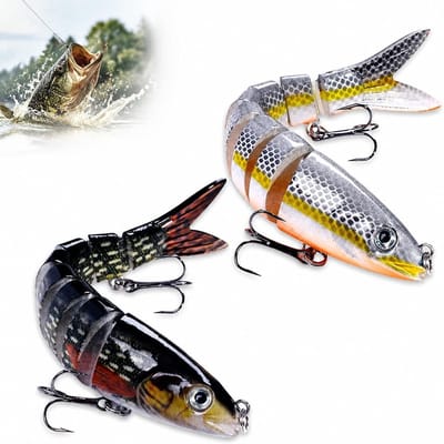 Vissen met Wobblers: Set van 2 Multi-Hinged Swimbaits van 5,27 inch voor Snoekbaars en Roofvis