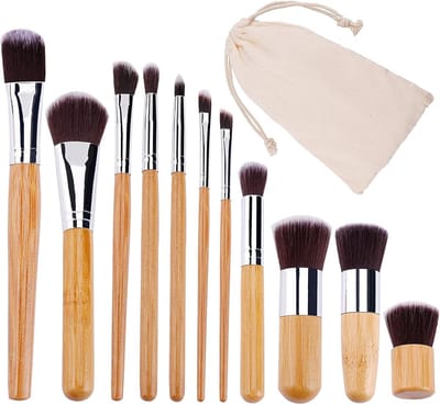 11 stks Make-up Borstel Set Natuurlijke Bamboe Zachte Synthetische Make-up Kwasten Set Concealers Lip Oogschaduw Blending Borstel Kit met Travel Pouch