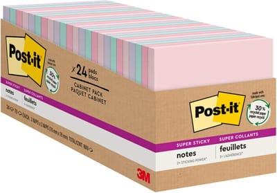Extra Sterke Zelfklevende Notitieblokjes 3x3 inch, 24 Stuks, Pastel Kleuren, 30% Gerecycled Papier