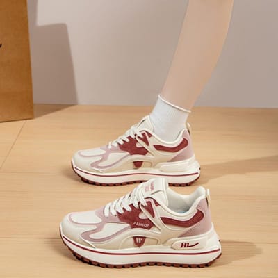 Lente en Herfst Mode Nieuwe Dames Casual Sportschoenen Trendy Veelzijdig Ademend Hoogteverhogende Schoenen voor Dames 38 rood