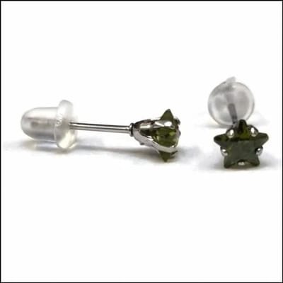 Aramat Jewels | Oorbellen | RVS Zweerknopjes Ster met Zirkonia - Sterretjes Oorstekers | Zilverkleurig / Olijf Groen / 5mm | |3mm | Staal | Kinderen, Volwassenen | Verkleurd niet