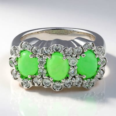 Cavill - Zilveren ring met keizerlijke chrysopraas en witte topaas - 925 sterling zilver - 2,31 ct - Ovale cabochons - Exclusieve dames ring