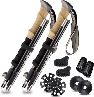 Wandelstokken Trekkingstokken Telescopische Nordic Walking-stokken Dames Heren Verstelbaar 110 - 130 cm Wandelstokken met metalen vouwsluitingen Kurken handvatten voor trekking, wandelen en wandelen