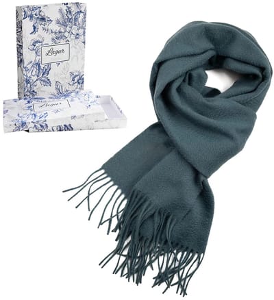 100% Cashmere Sjaal Dames - Zachte Kasjmier Wintersjaal in Chique Geschenkverpakking - Premium Kwaliteit met Waterrimpel Glans - Warm & Stijlvol - Verjaardag Cadeau voor Vrouwen - Pauwblauw