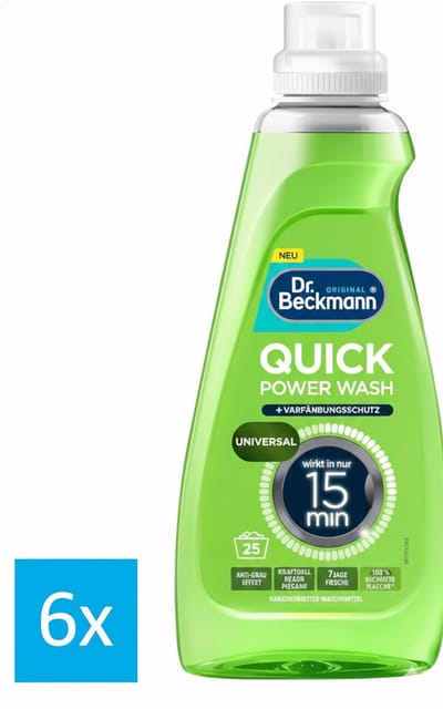 6 x Dr. Beckmann Quick Power Wash Universal – 800 ml – Anti-Grauw Effect – Snelle Krachtige Reiniging voor Witte & Gekleurde Was