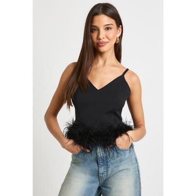 boohoo Dames Cami-top met veeraccent | Black | Maat: 12
