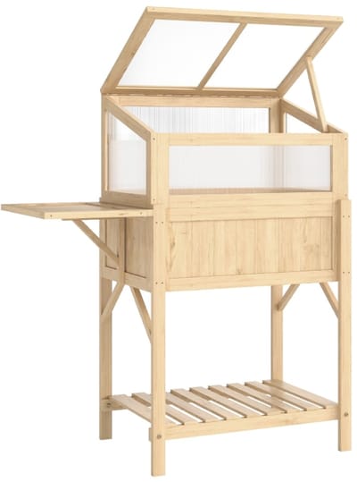 Wishdor - Verhoogde Plantenbak Met Kasopzet - Klapdeksel En Zijtafel - Voor Balkon - Hout - Naturel - 104 x 50 x 120 cm