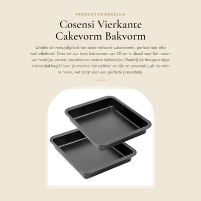 Dailygoods- Cakevorm 22 cm - Vierkante Bakvorm - Set van 2 - Anti-aanbaklaag - Koolstofstaal - Perfect voor Taarten - Bakpan